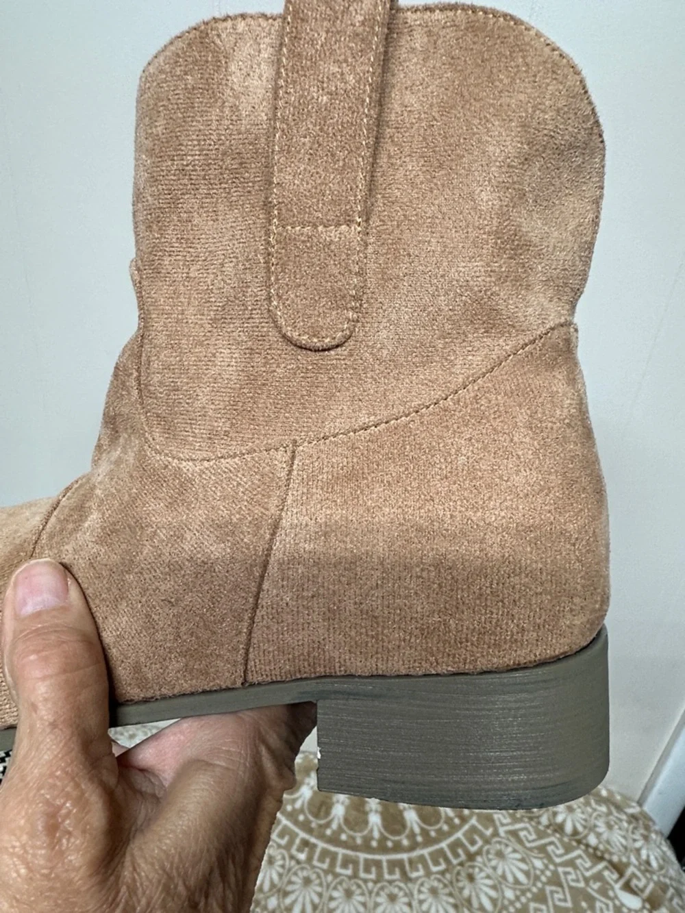 Suede like Ankle Western Boots in Tan - Women's Stylish Comfort